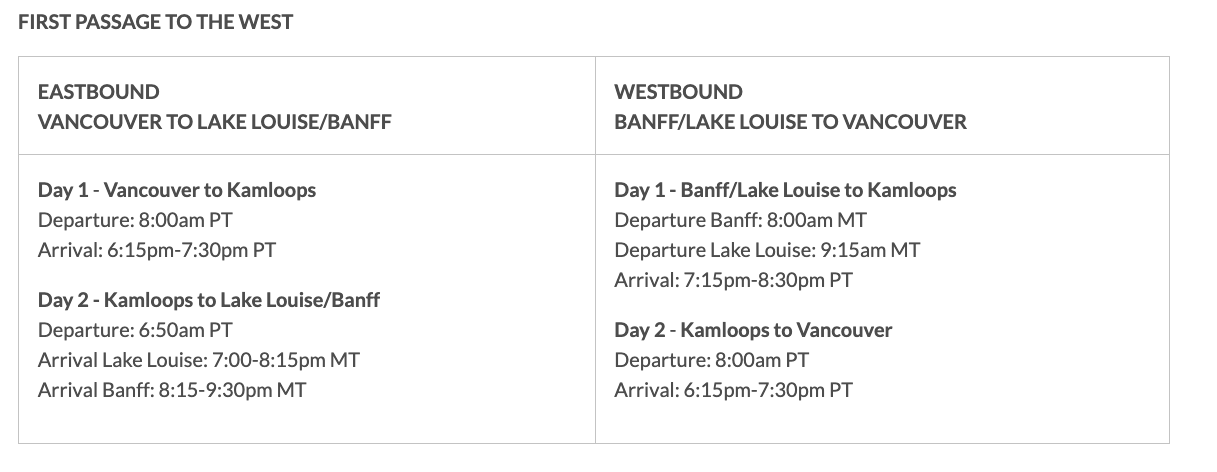Rocky Mountaineer Train schedule time table - Exploring Rocky Mountains on the Rocky Mountaineer Train