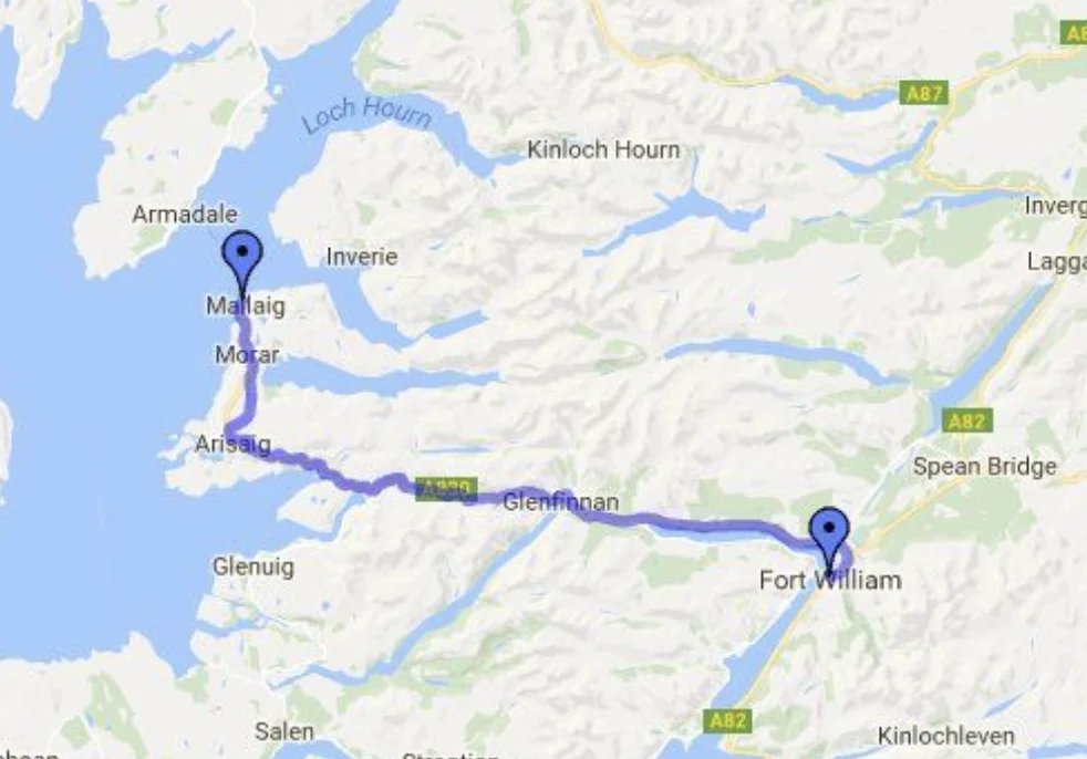 Jacobite Steam Train in Scotland route map